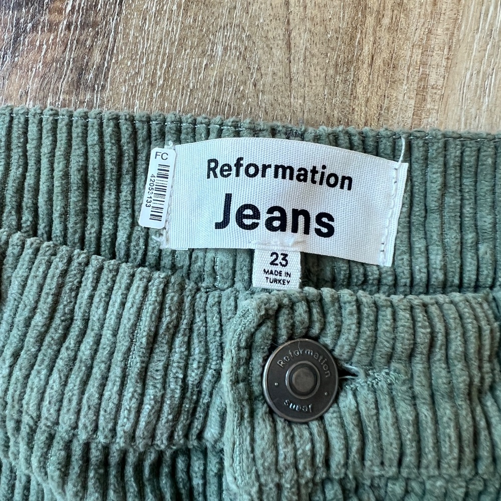 Reformation Alyssa Army Green Corduroy Boot Cut Pants - Picture 8 of 10
